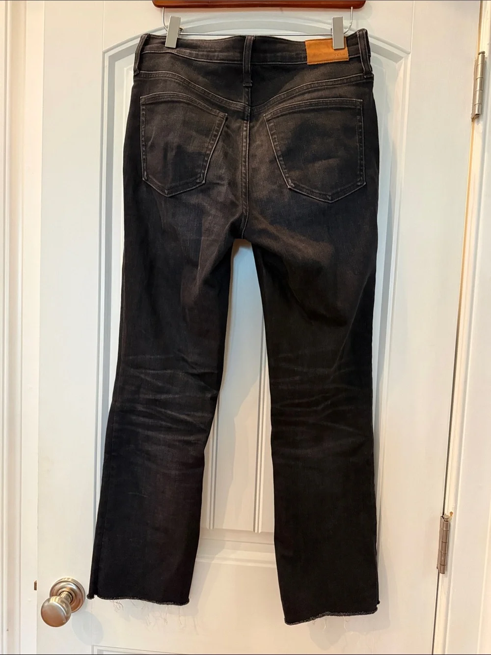 J Crew Billie Crop Black Washed  Button-Fly Jeans with Raw Hem Size 28